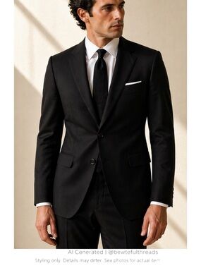 Ted Lapidus Paris Black Wool Suit US 42–44R Long Inseam 33”